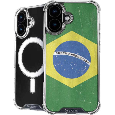 Brazil Flag Distressed iPhone 16 Plus MagSafe Case